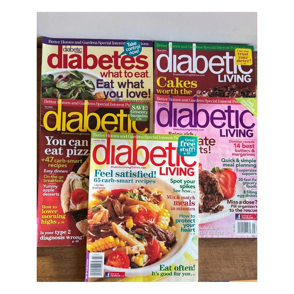 5 Pc Diabetic Living Magazines 2010 Low Carb Recipes Cookbooks